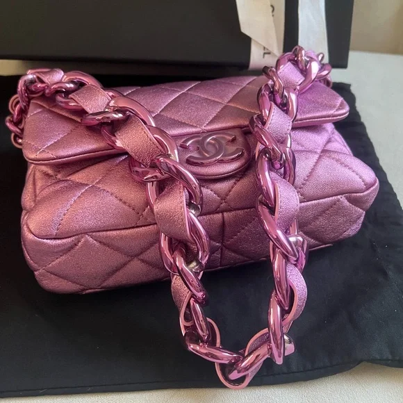 🔥Unique Rare🔥💗💗Chanel Metallic Pink Flap Bag - Picture 8 of 16